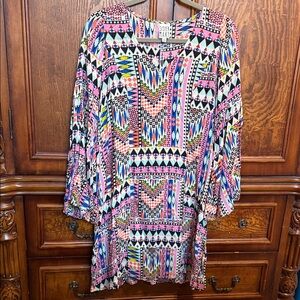 Sister Mary/Ivy Jane Colorful Geometric Patterned Dress Flare sleeves